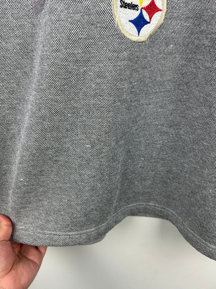 Vintage 90s NFL Pro Player Pittsburgh Steelers Embrodiered Grey Quarter Zip Sweater