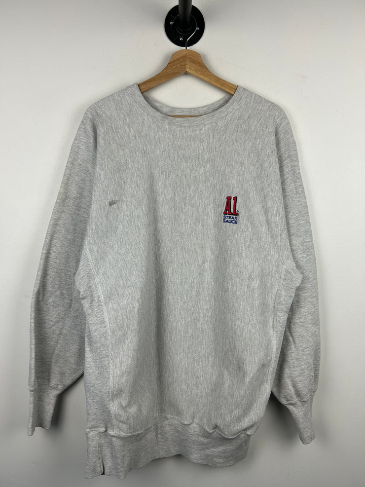 Vintage 90s Champion Reverse Weave A1 Steak Sauce Grey Crewneck