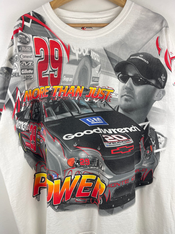 Vintage Nascar Kevin Harvick Goodwrench All Over Print White Tee