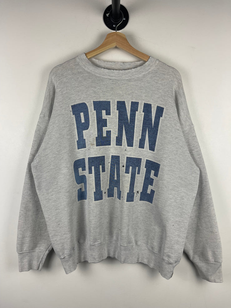 Vintage 90s Penn State Spellout Distressed Grey Crewneck