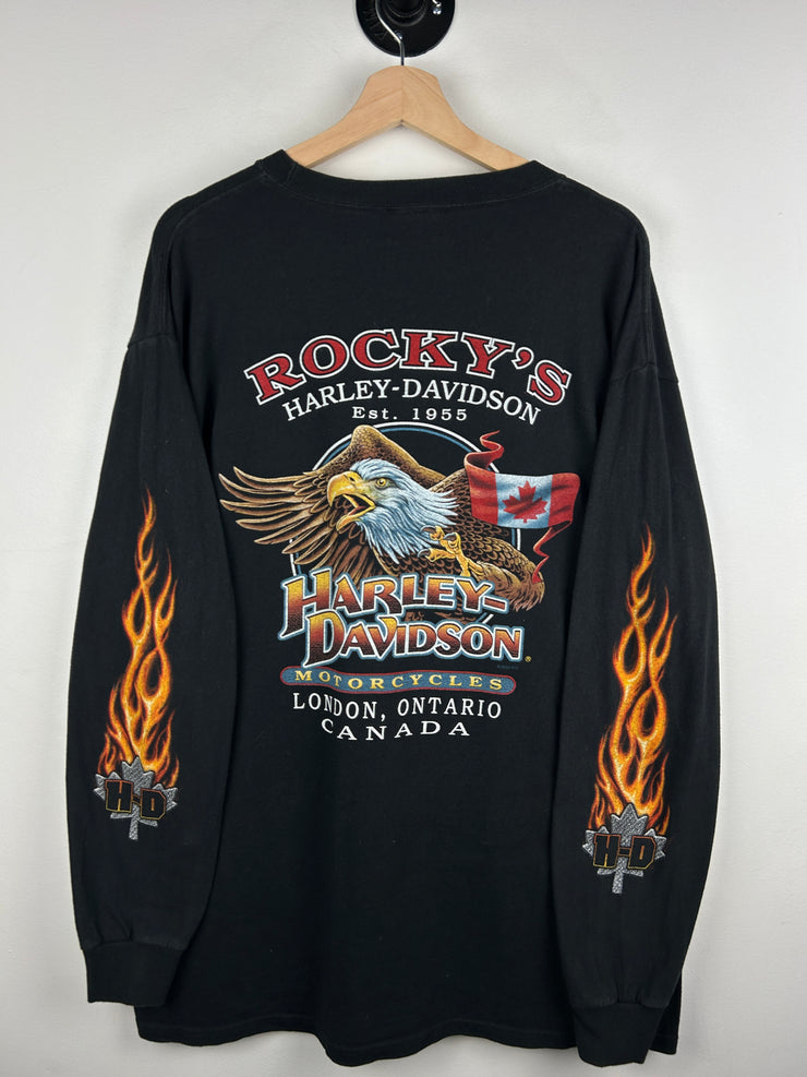 Vintage Harley Davidson Flames London Ontario Black Long Sleeve