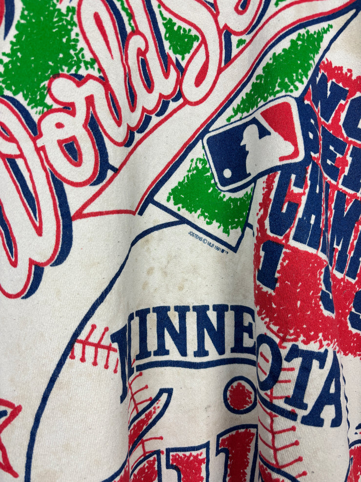 Vintage 90s MLB Minnesota Twins World Series Champions All Over Print White Crewneck