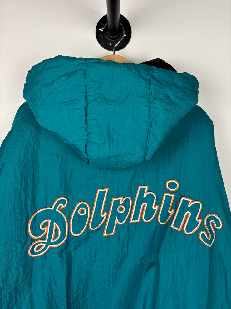 Vintage 90s NFL Pro Player Miami Dolphins Black & Teal Hooded Reversible Hooded Jacket