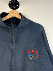 Vintage 90's USA Olympics Navy Fleece Zip Up Sweater