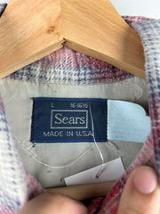 Vintage 70s Sears Made In USA Red & White Checkered Flannel Shirt
