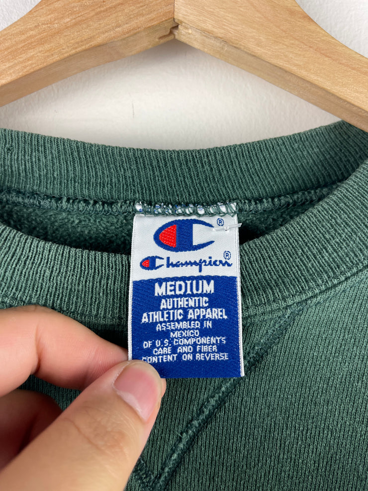 Vintage 90s Champion Embroidered Spellout Forest Green Crewneck
