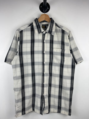 Vintage Roadster Originals Plaid White & Black Short Sleeve Button Up Shirt
