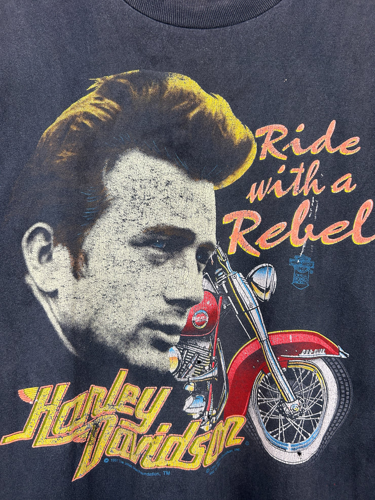 Vintage 90s Harley Davidson James Dean Ride With A Rebel Black Tee