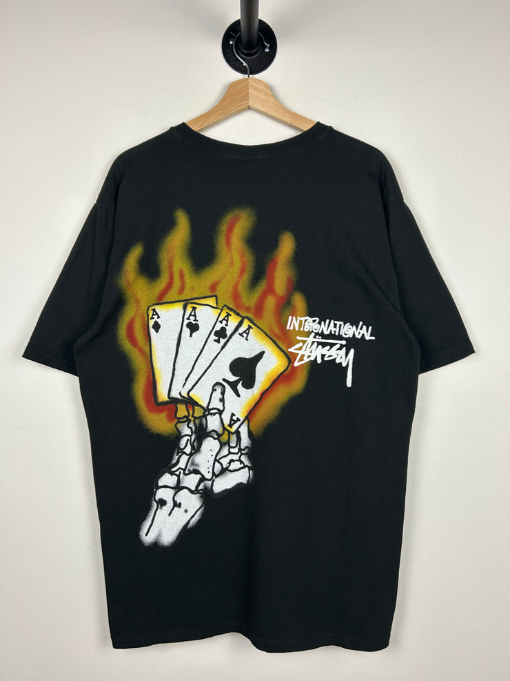 Stussy International Skull Fire Playing Cards Black Tee