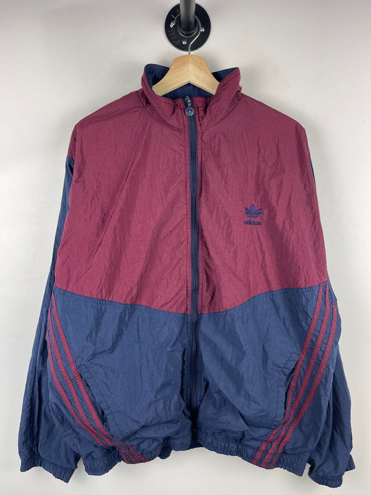 Vintage 90s Adidas Trefoil 3 Stripe Burgundy & Navy Windbreaker