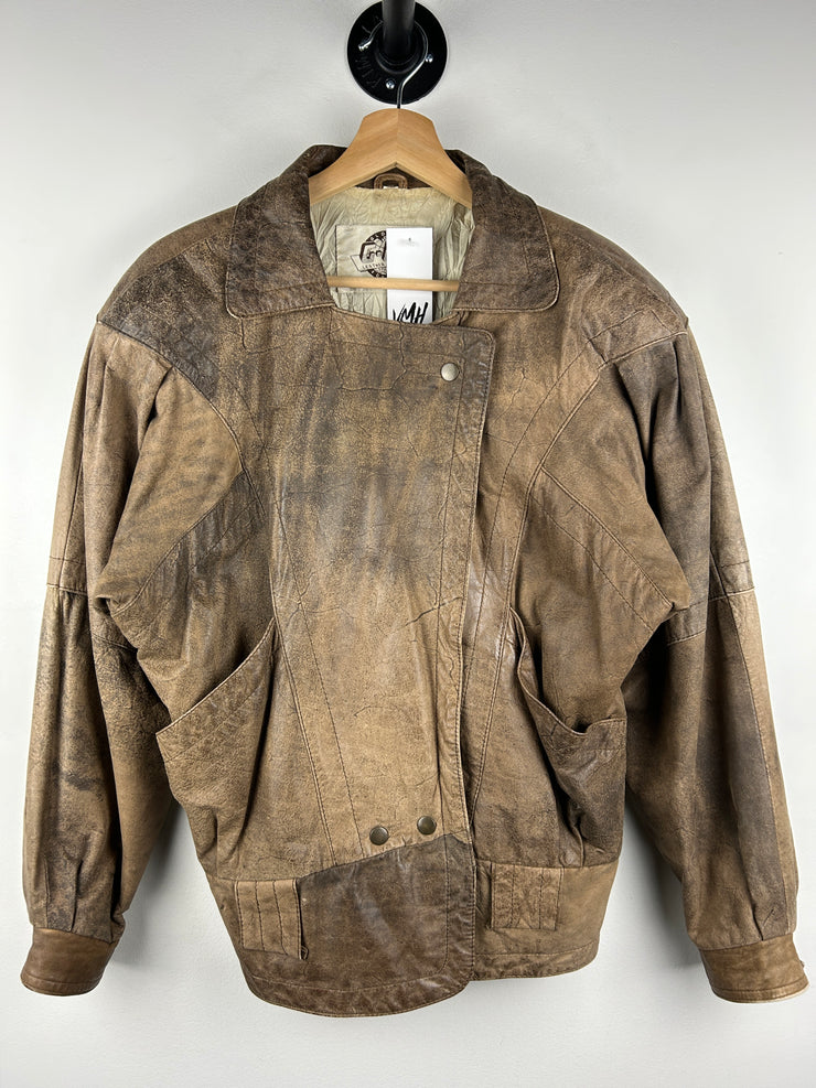 Vintage 90s Global Leather Fashion Faded Brown Leather Cropped Jacket