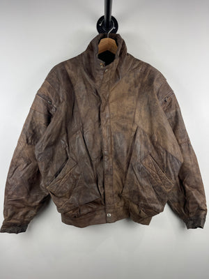 Vintage 90s First Faded Brown Leather Bomber Jacket