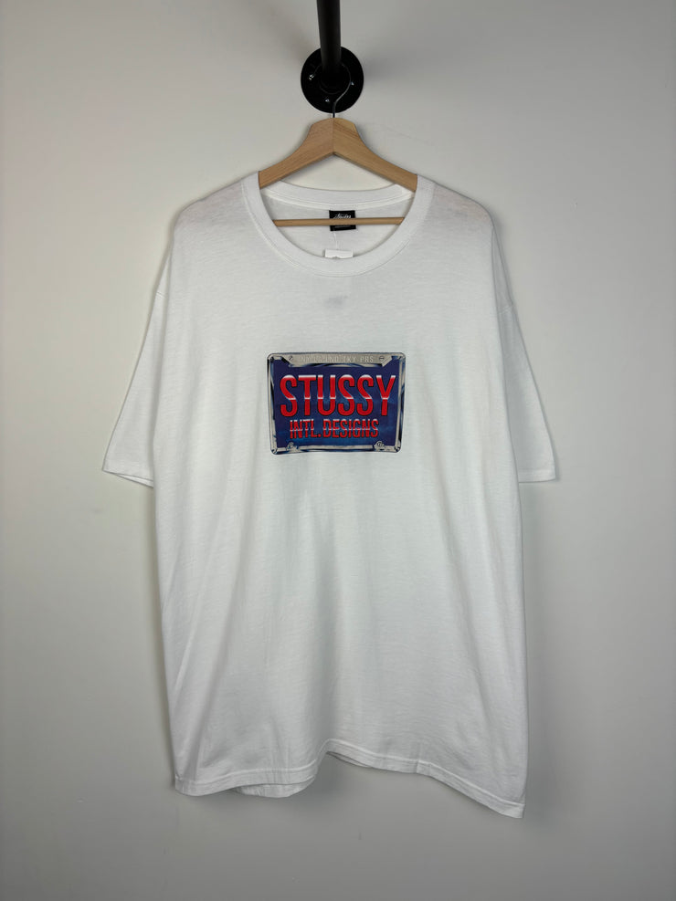 Stussy Chrome License Plate White Tee