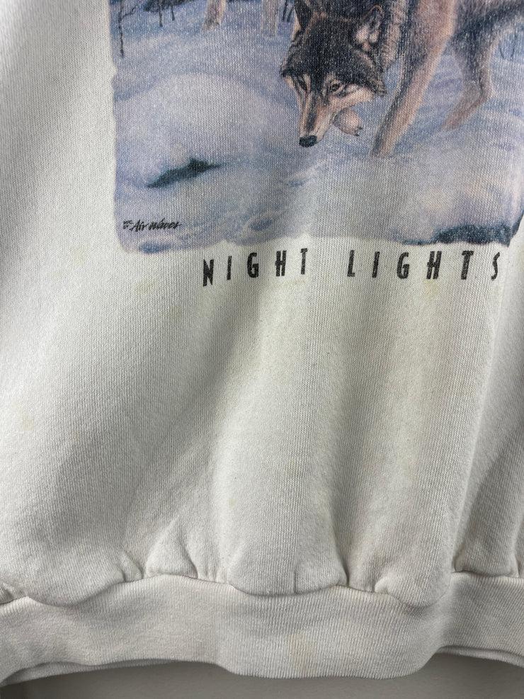 Vintage 90s Night Lights Wolves White Crewneck