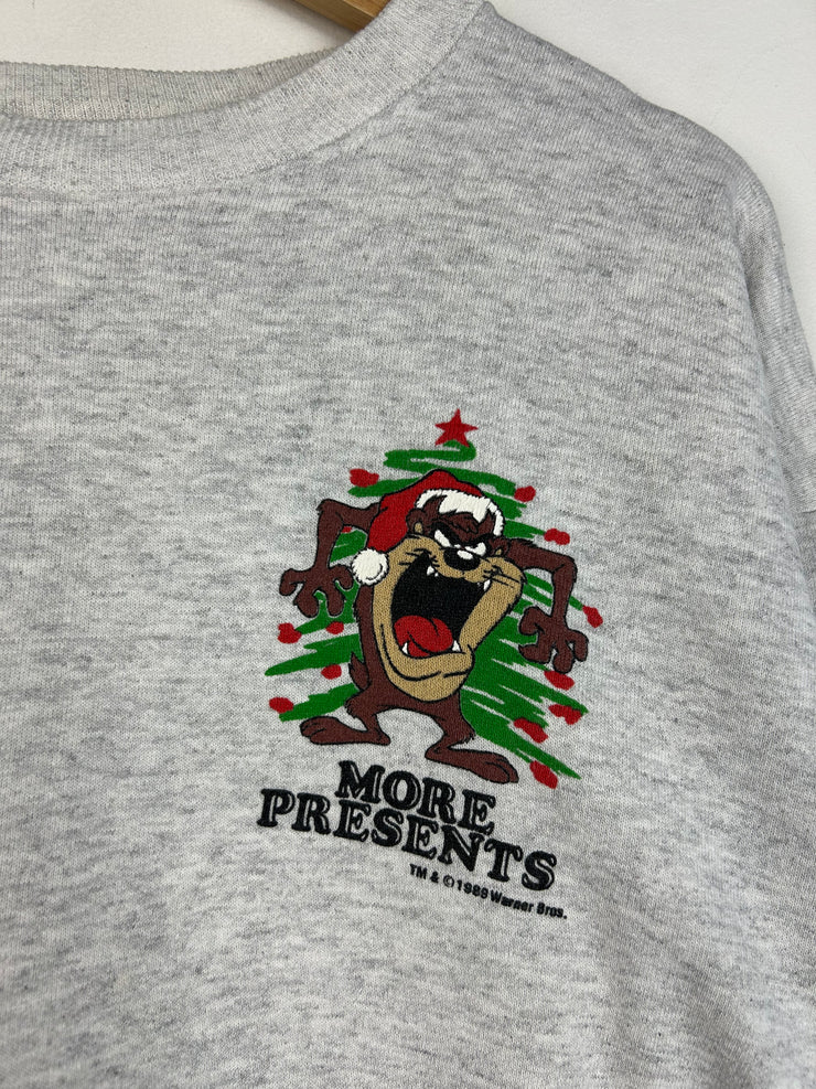 Vintage 1992 Taz Christmas More Presents Grey Crewneck