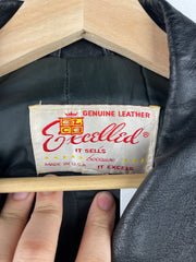 Vintage 90s Excelled Miller Lite Beer Black Leather Bomber Jacket