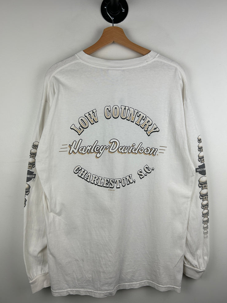 Vintage 2003 Harley Davidson Skulls White Long Sleeve