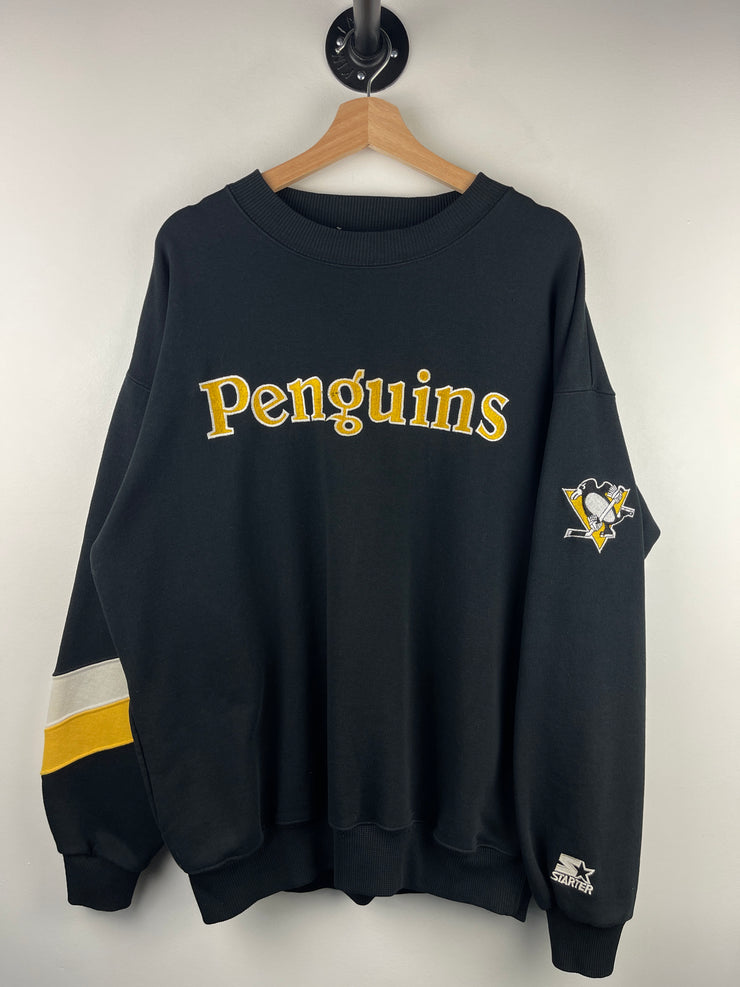 Vintage 90s NHL Starter Pittsburgh Penguins Embroidered Black Crewneck