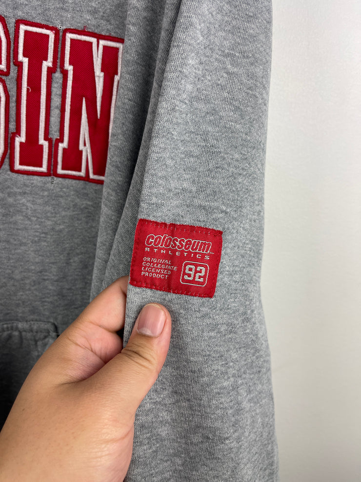 Vintage Wisconsin Embroidered Grey Hoodie