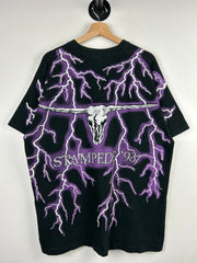 Vintage 90s Brooks & Dunn Stampede '93 Lightning All Over Print Black Tee