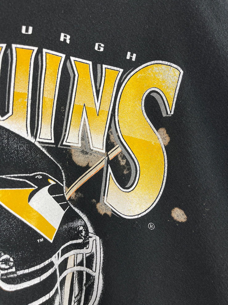 Vintage 90s NHL Nutmeg Pittsburgh Penguins Goalie Mask Black Crewneck