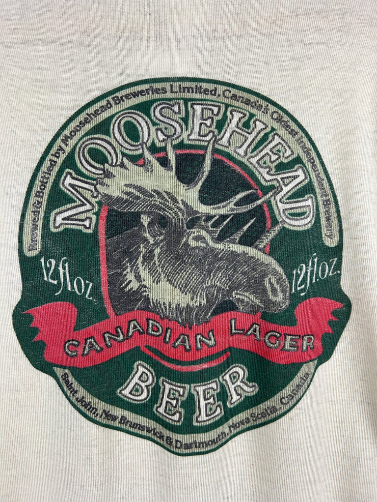 Vintage 80s Moosehead Beer The Moose Is Loose Henley Long Sleeve