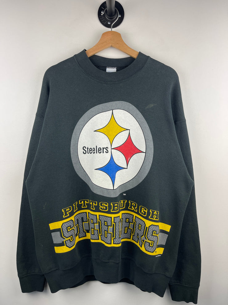 Vintage 90s NFL Salem Pittsburgh Steelers Big Logo Black Crewneck