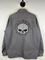 Vintage Harley Davidson Skull Button Up Grey Jacket