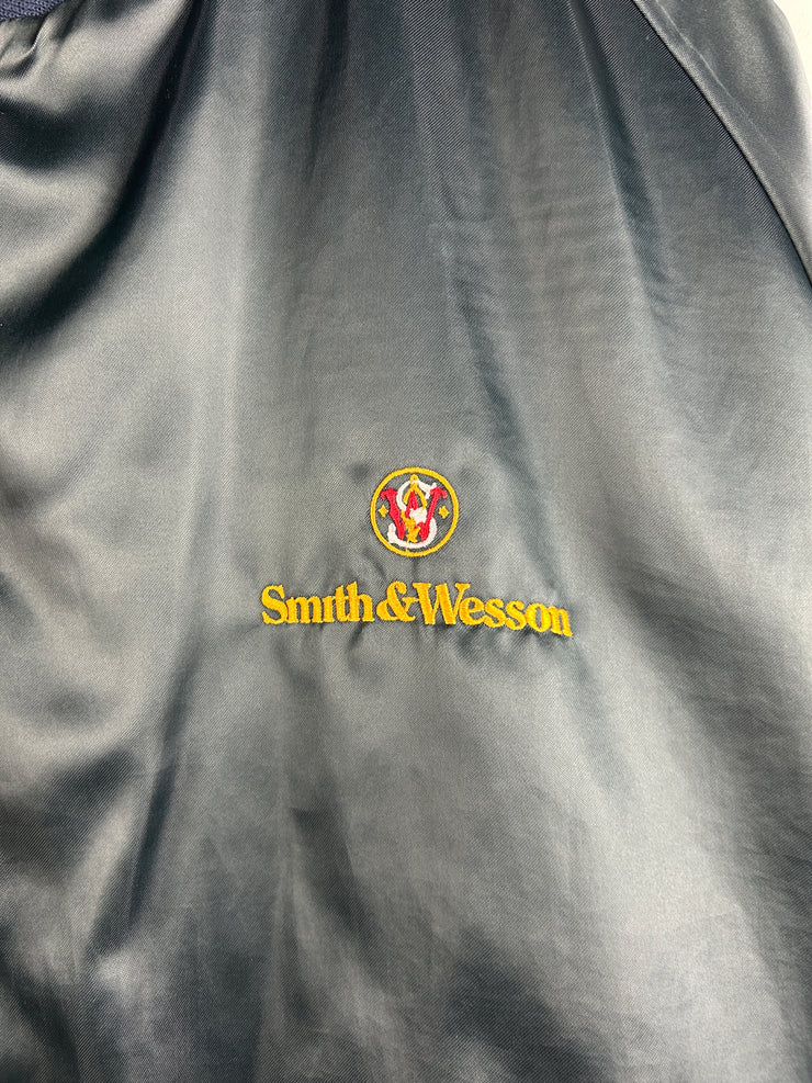 Vintage 90s Smith & Wesson Navy Satin Bomber Jacket