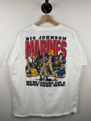 Vintage 90s Big Johnson Military Marines White Tee