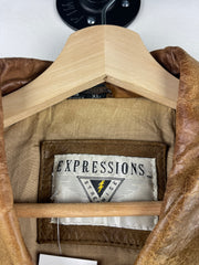 Vintage 90s Expressions Faded Brown Leather Bomber Jacket