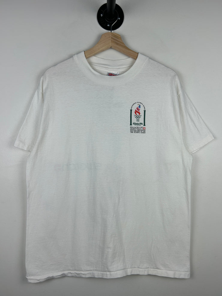 Vintage 90s Atlanta Olympics Swatch Watches Promo White Tee