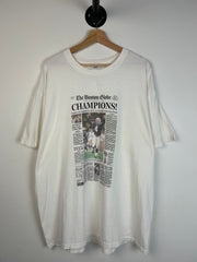 Vintage Y2K New England Patroits Champions Newspaper White Tee