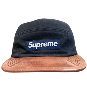 Supreme SS12 Herringbone Navy Leather Camp Cap Hat
