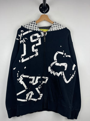 Vintage Fox Racing Spellout Black Zip Up Hoodie