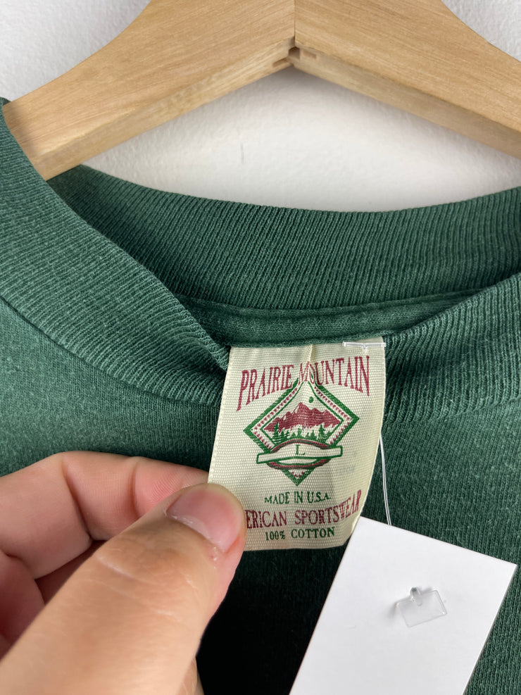 Vintage 90s Alaska Wolf Howling At The Moon Green Tee