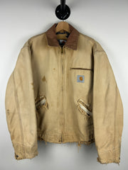 Vintage 90s Carhartt Detroit Thrashed Beige Cropped Jacket