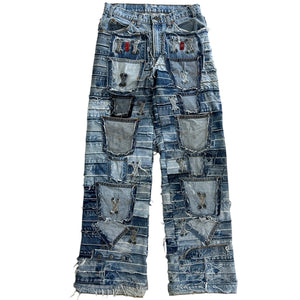 Vintage 90s Levis 555 Reworked Flared Blue Denim Jeans