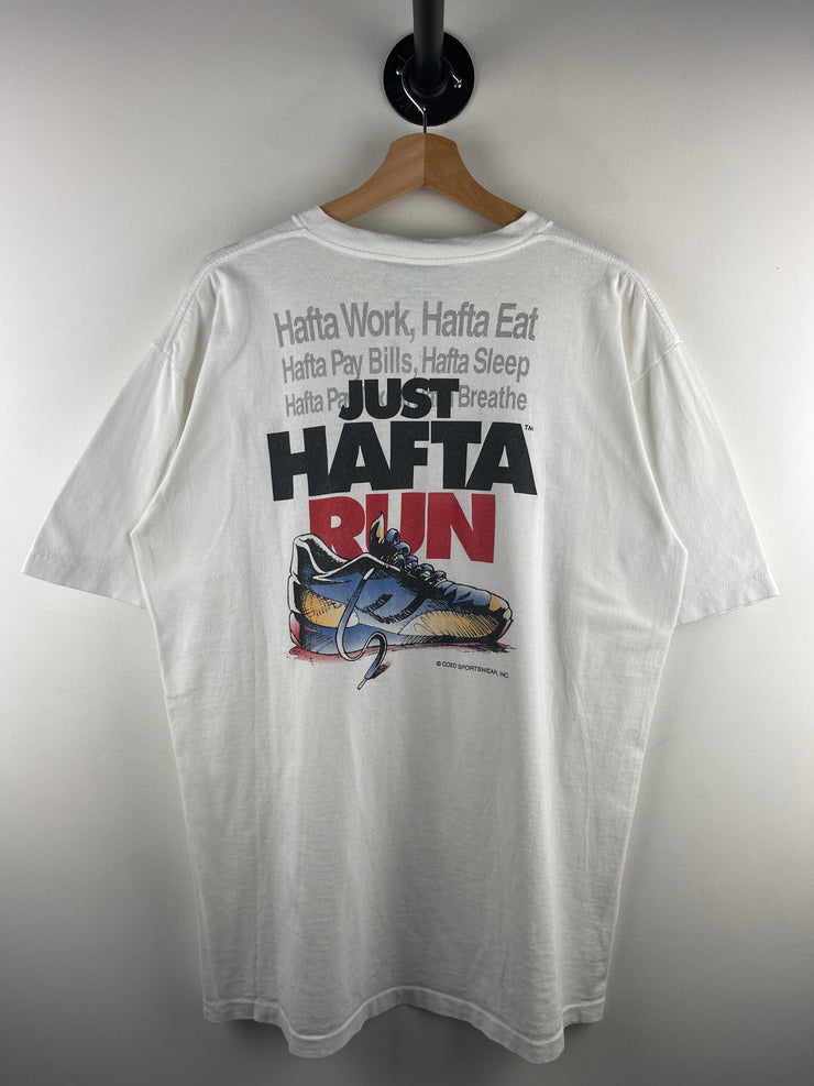 Vintage 90s Coed Naked Just Hafta Run Running White Tee