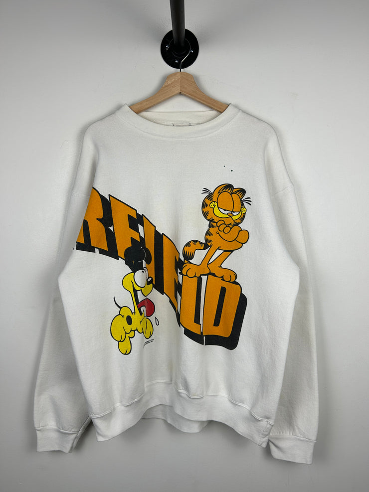 Vintage 90s Garfield TV Show Promo Big Spellout White Crewneck