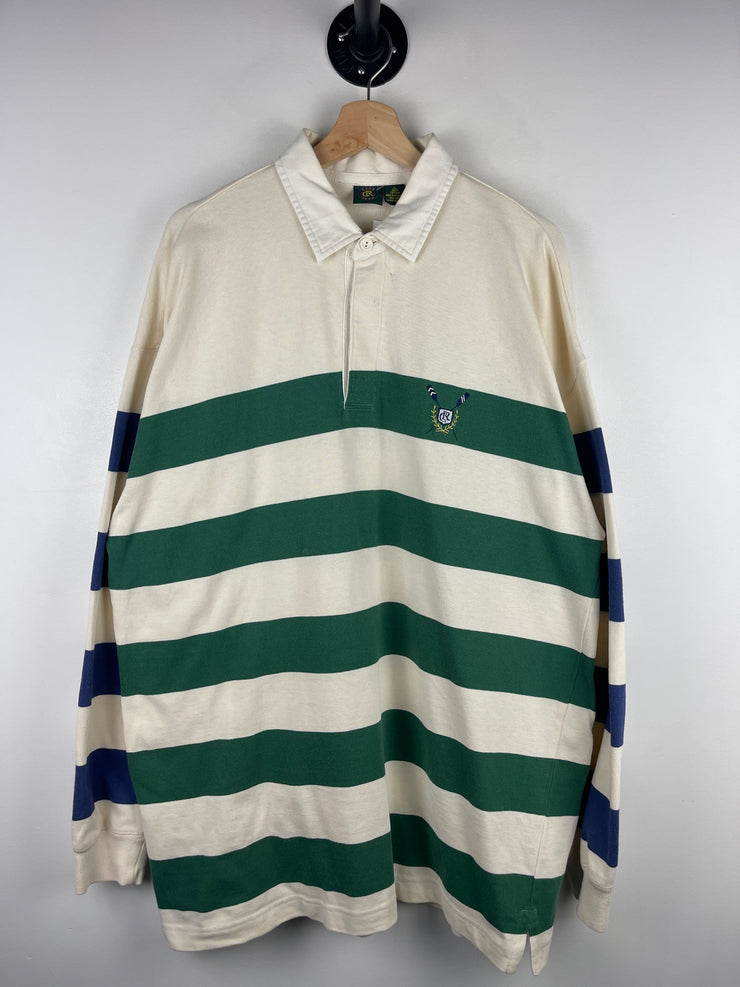 Vintage 90s Club Room Striped Green & White Polo Rugby Long Sleeve