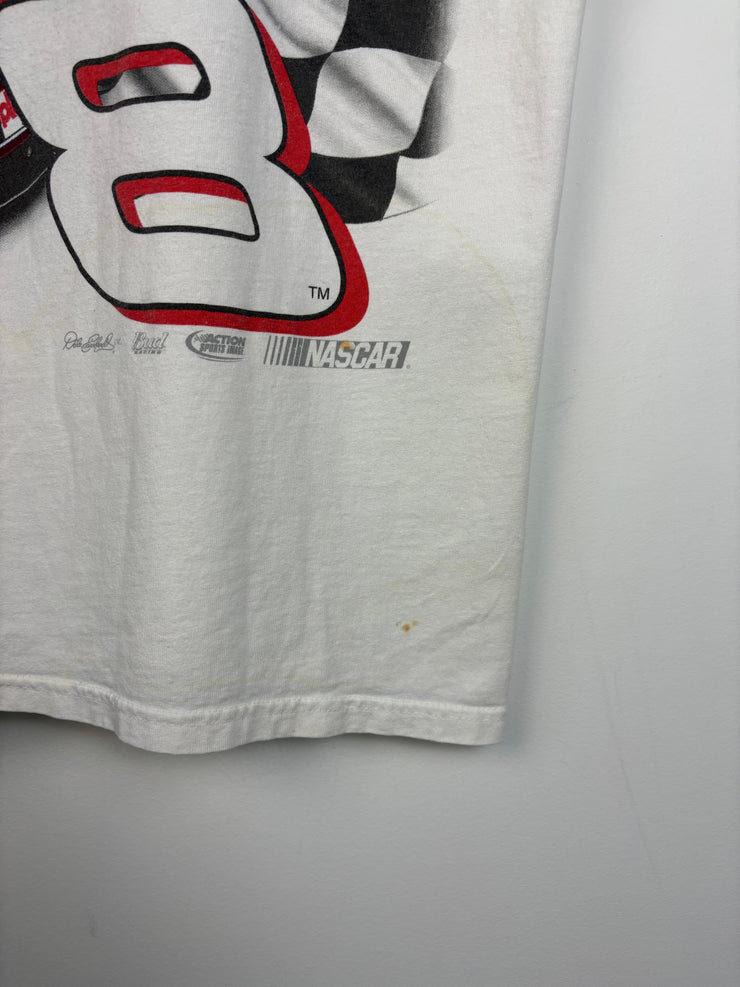 Vintage Nascar Dale Jr Budweiser Red Hot All Over Print White Tee