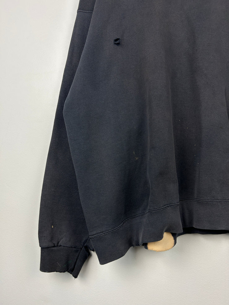 Vintage 90s Nike Spellout Swoosh Thrashed Black Crewneck