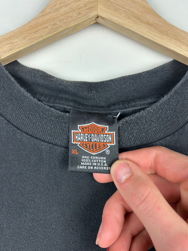Vintage 90s Harley Davidson One Hot Piece Of Steel Flames Black Tee