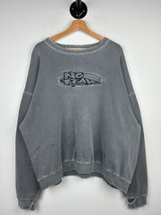Vintage 90s No Fear Embroidered Thrashed Faded Grey Crewneck