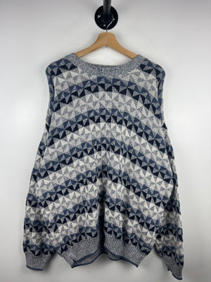 Vintage 90s Towncraft Pattern Grey Knit Sweater