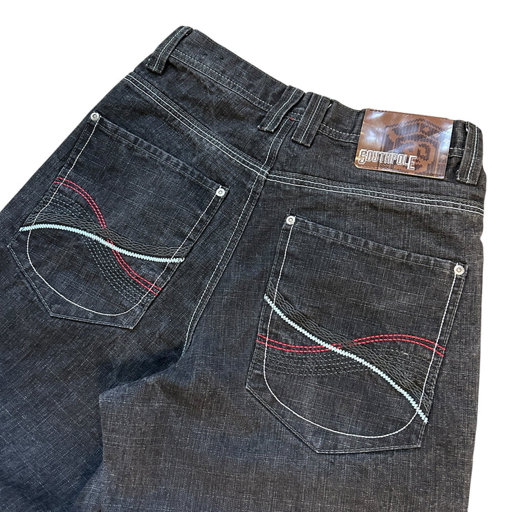 Vintage Y2K South Pole Embroidered Baggy Washed Black Denim Jeans