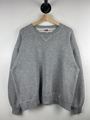 Vintage 90s Russell Athletic Blank Thrashed Grey Crewneck