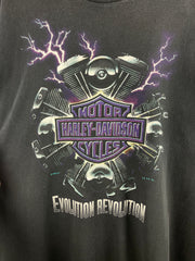 Vintage 90s Harley Davidson Lightning Evolution Revolution New York Black Tee