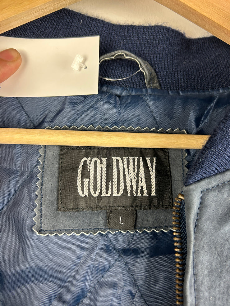 Vintage 90s Goldway Faded Blue Suede Leather Bomber Jacket
